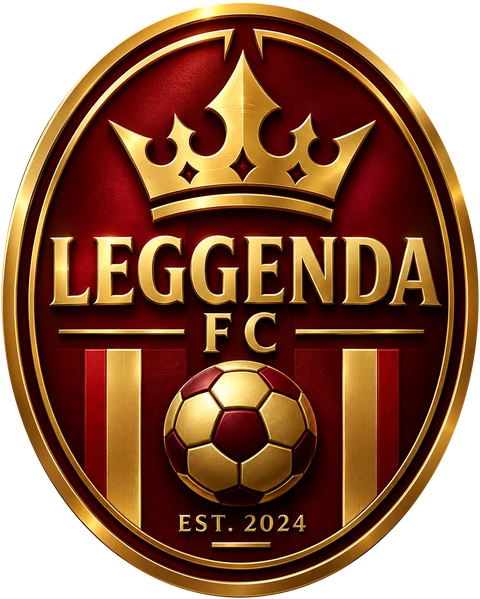 Leggenda FC crest: a gold crown above the name, with a football, established 2024